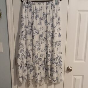 Chic White and Blue Floral Maxi Skirt